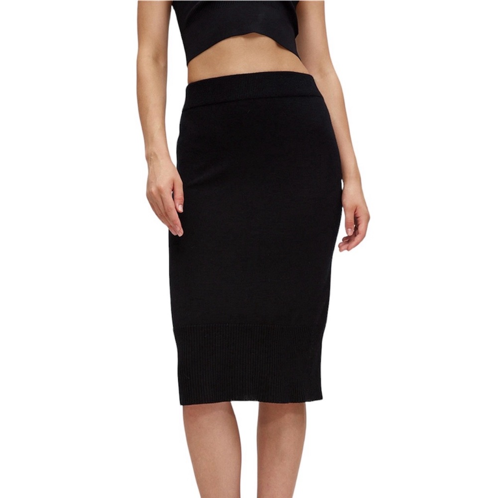 Lattelier Black Midi Wool Skirt